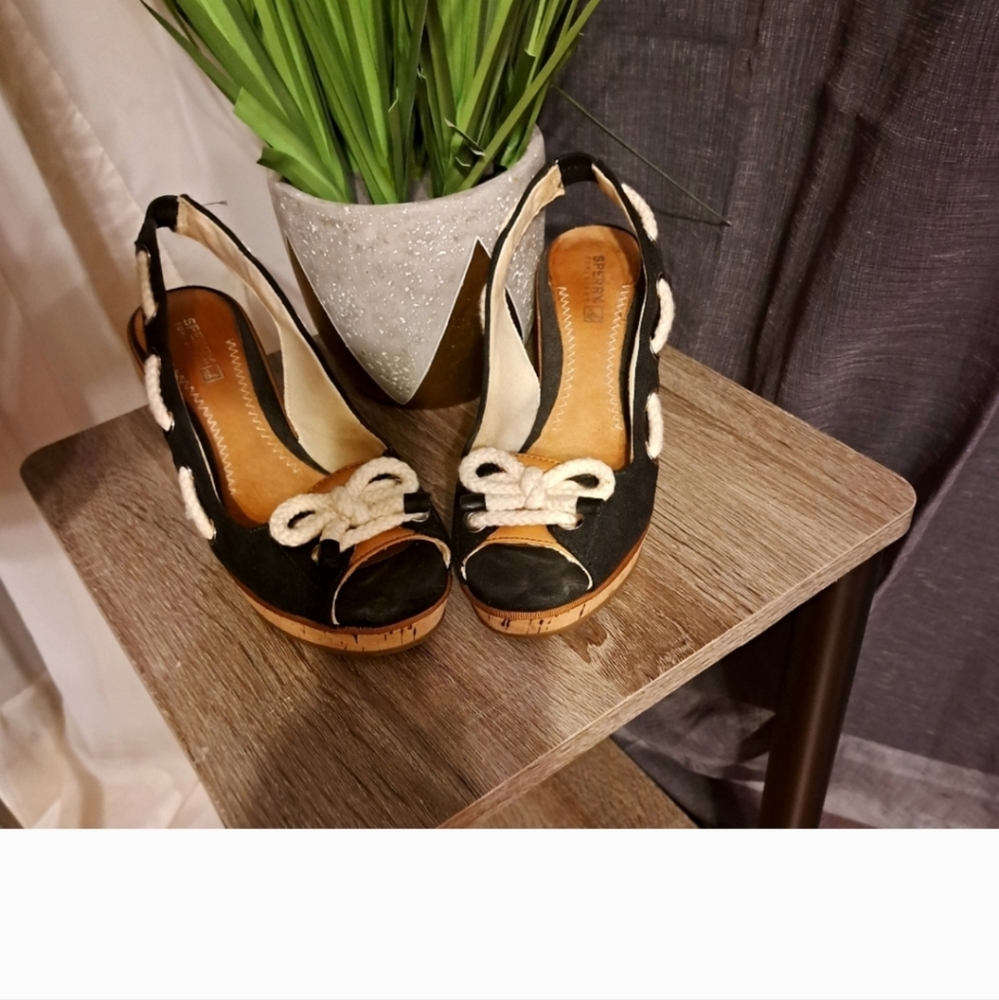 -Sperry Wedges- Navy Blue and white. SIZE 7